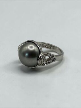 Lia Sophia Silver-Tone Gray Faux Pearl Statement Ring Size 7
